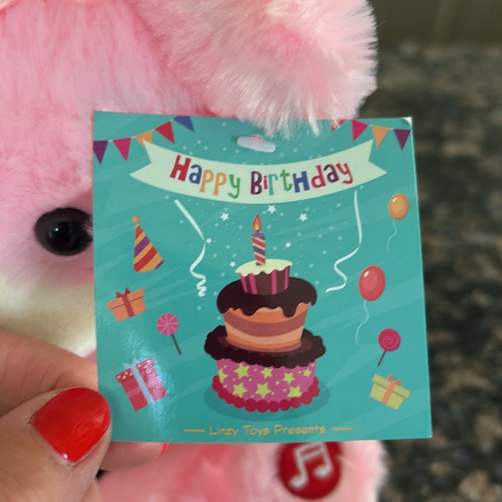 LINZY MUSCICAL HAPPY BIRTHDAY PINK TEDDY BEAR NWT - Picture 2 of 7